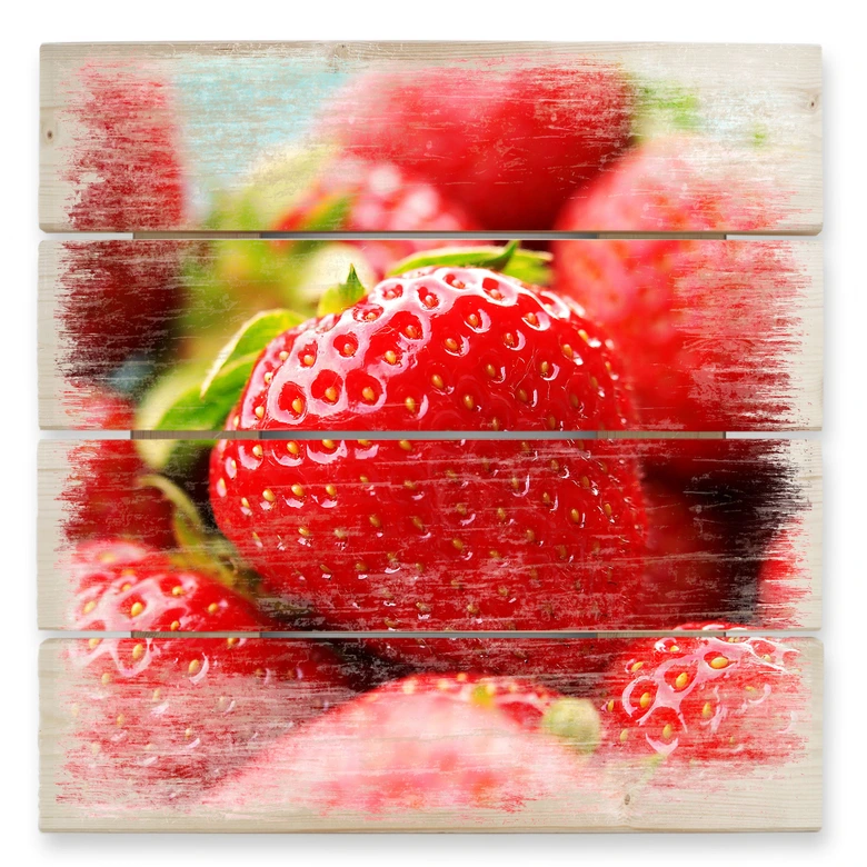 Holzbild Erdbeeren aus dem Garten - 40x41,5 cm 