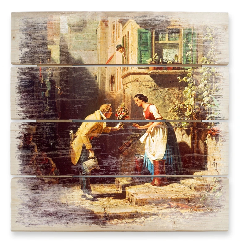Holzbild Spitzweg - Der ewige Hochzeiter - 40x41,5 cm 