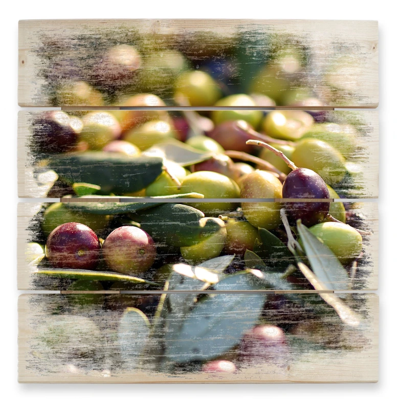 Holzbild Mediterrane Oliven - 40x41,5 cm 