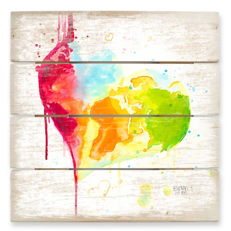 Holzbild Buttafly - Heart World - 40x41,5 cm 