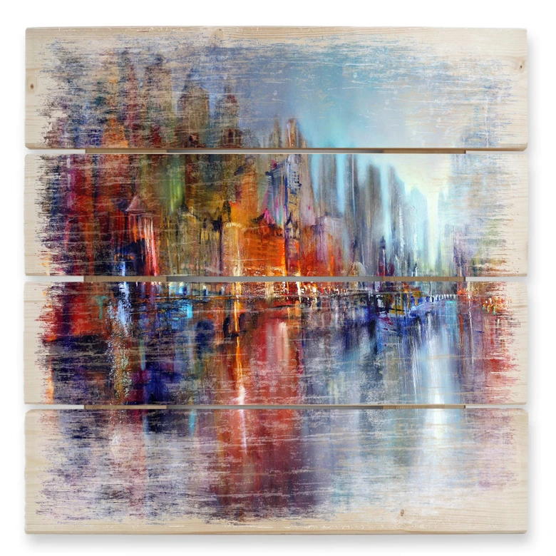 Holzbild Schmucker - Stadt am Fluss - 40x41,5 cm 