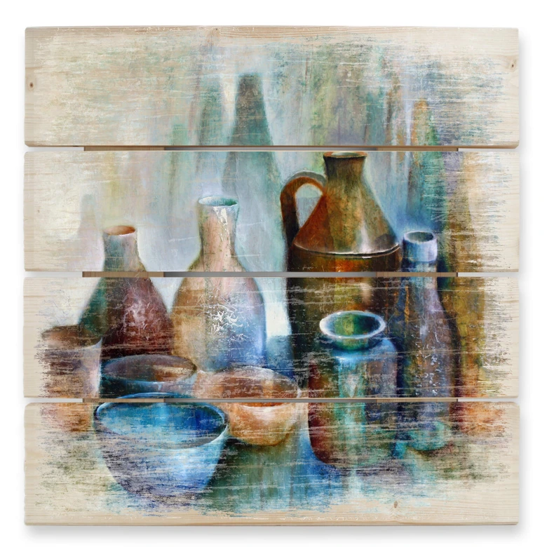 Holzbild Schmucker - Stillleben mit blauer Schale - 40x41,5 cm 
