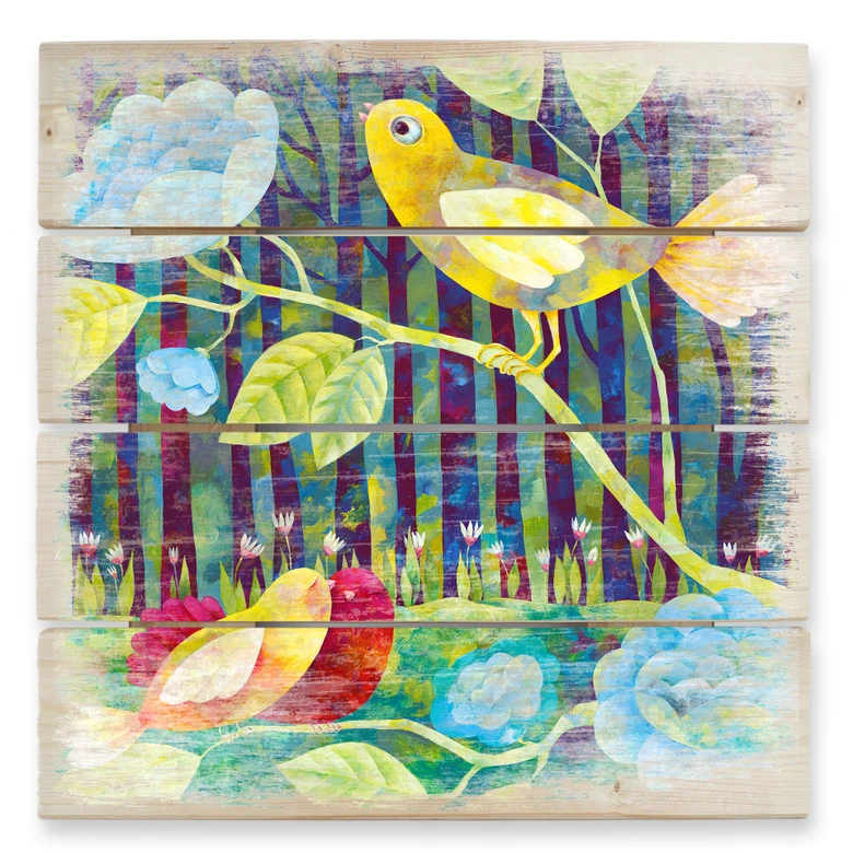 Holzbild Blanz - Vögel im Wald - 40x41,5 cm 
