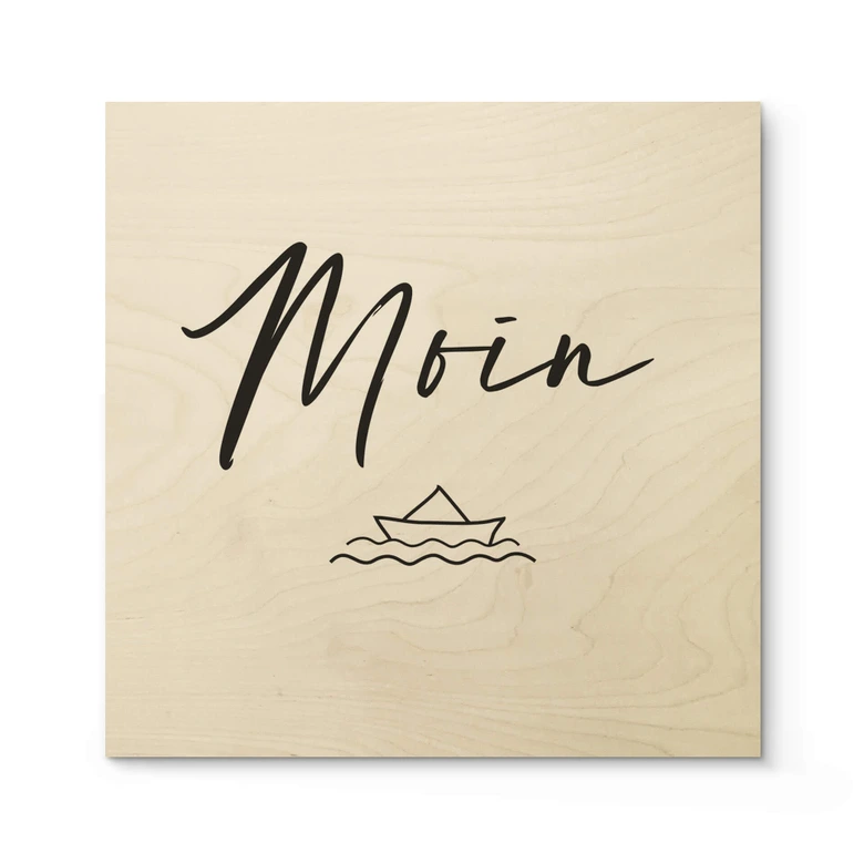 Holzbild Moin mit Boot - Quadratisch 