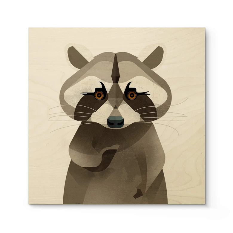 Holzbild Waschbär - Braun - Quadratisch 