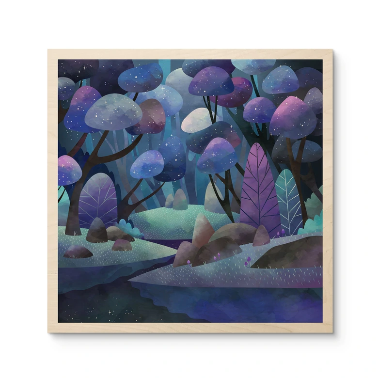 Holzbild Zauberwald in Mitternachtsblau - DigitalArtsi 