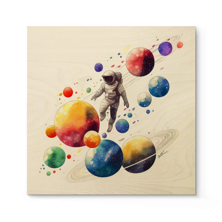 Holzbild Heine - Astronaut mit Planeten - Astro Cruise 