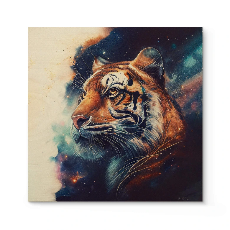 Holzbild Heine - Tiger im Sternenhimmel - Quadratisch 