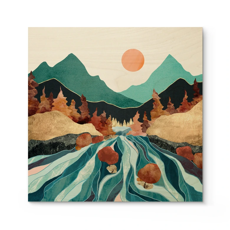 Holzbild Berg Land Fluss - SpaceFrog Designs 