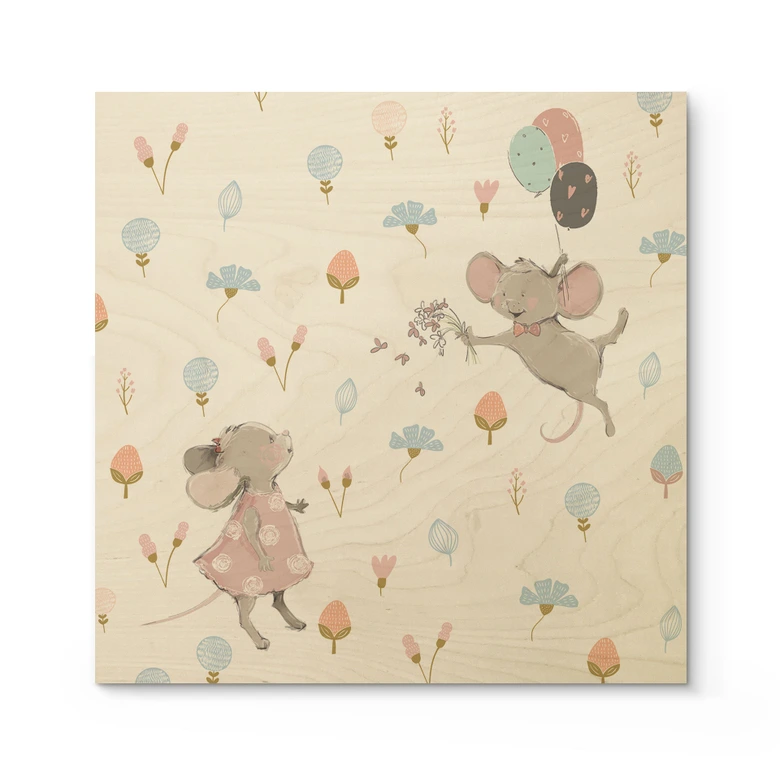 Holzbild Kleine Mäuse mit Luftballons - UN Designs 