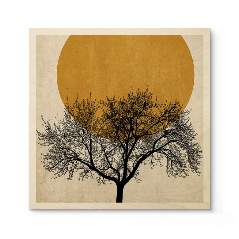 Holzbild Kubistika - Wintermorgen - Quadratisch 