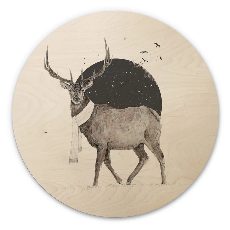 Holzbild Solti - Hirsch im Winter - Rund 