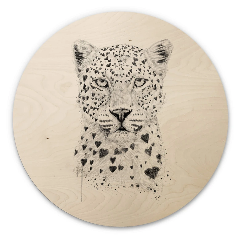 Holzbild Solti - Liebevoller Leopard - Rund 