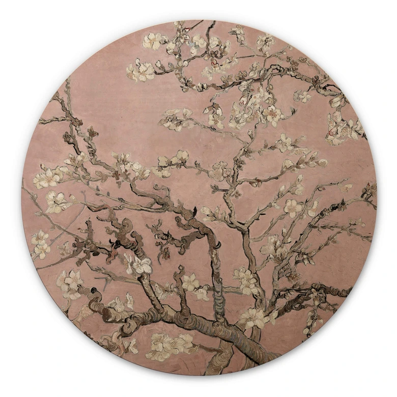 Holzbild van Gogh - Mandelblüte Rosé - Rund 