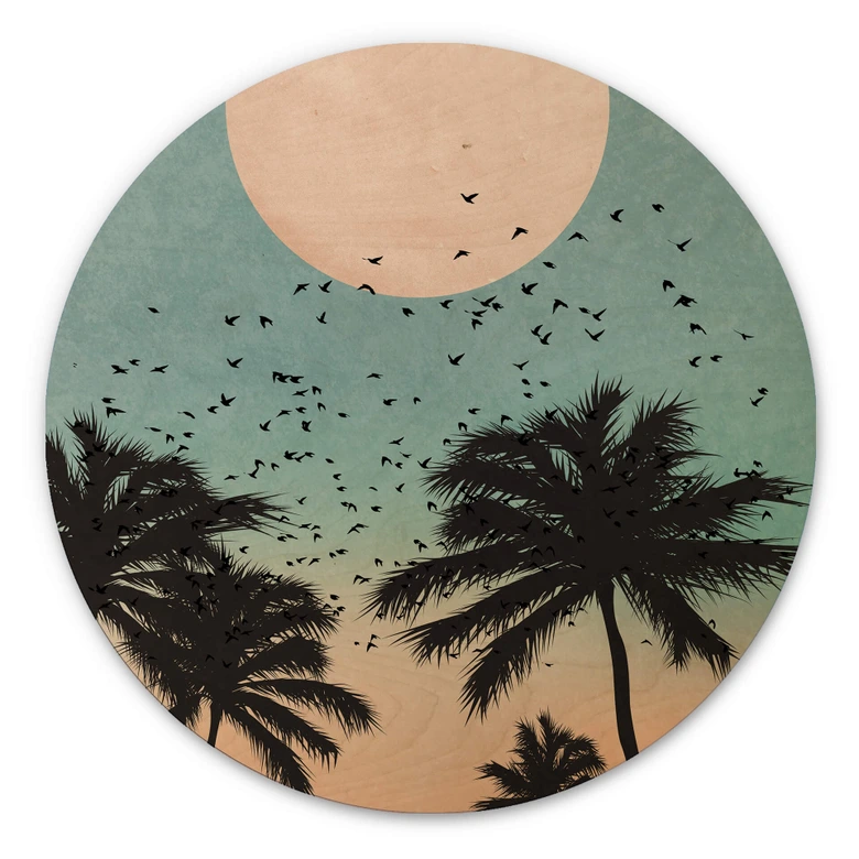 Træbillede - Kubistika - Solnedgang - Rund 