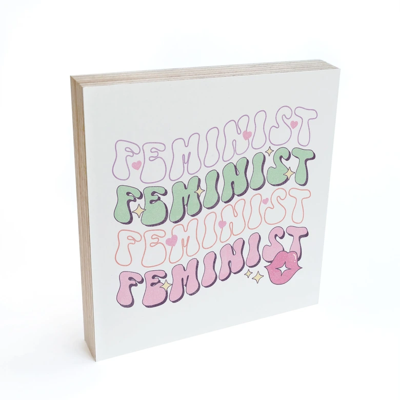 Houten Wanddecoratie - Feministische kussende mond Pop Art - 15x15 cm 