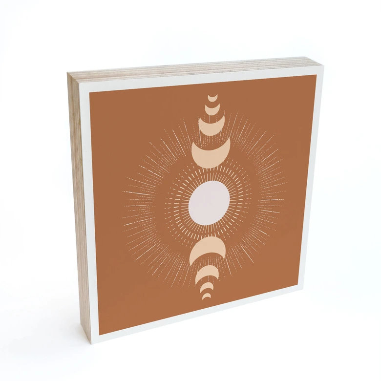 Holzbild zum Hinstellen - Mondzyklen: Sonne und Mond im Einklang - KsanaKalpa - 15x15 cm 