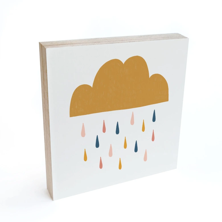 Houten Wanddecoratie - Vrolijke regen in pastelkleuren | Kinderkamer - Menina Lisboa - 15x15 cm 