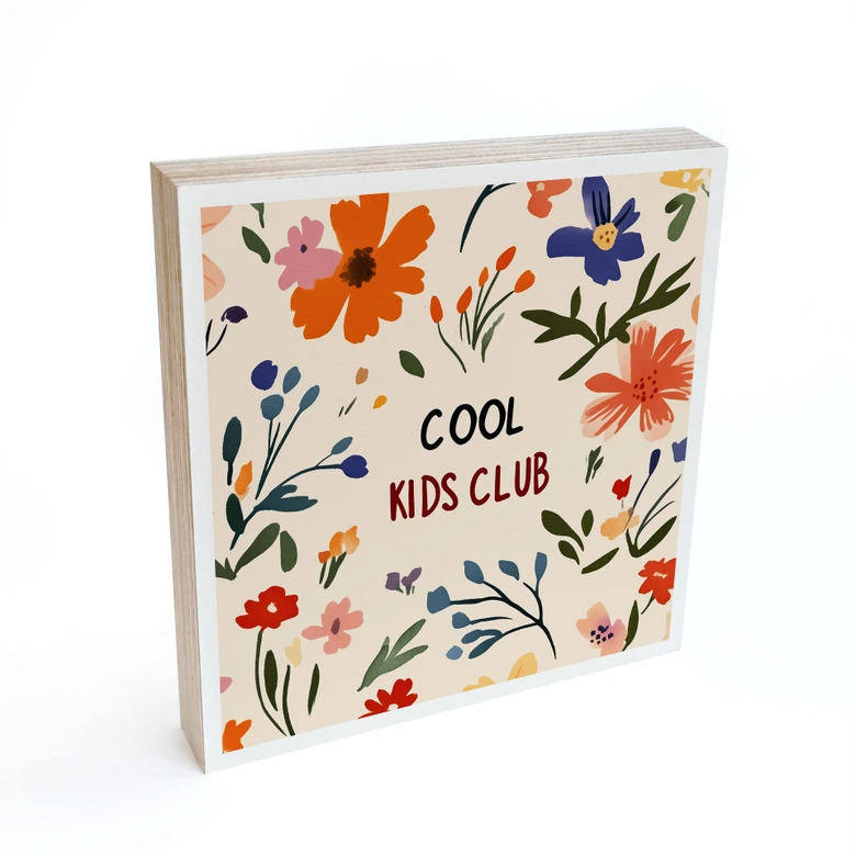 Houten Wanddecoratie - Cool Kids Club Kleurrijke Bloemen - Treechild - 15x15 cm 