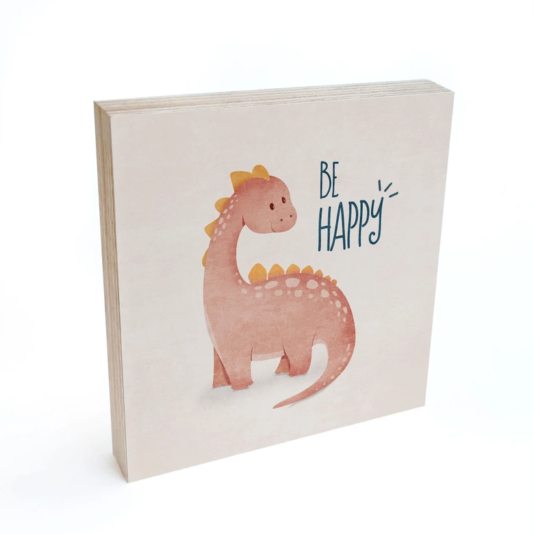 Holzbild zum Hinstellen - Dino Be Happy - Brachiosaurus - Tunaboylu - 15x15 cm 