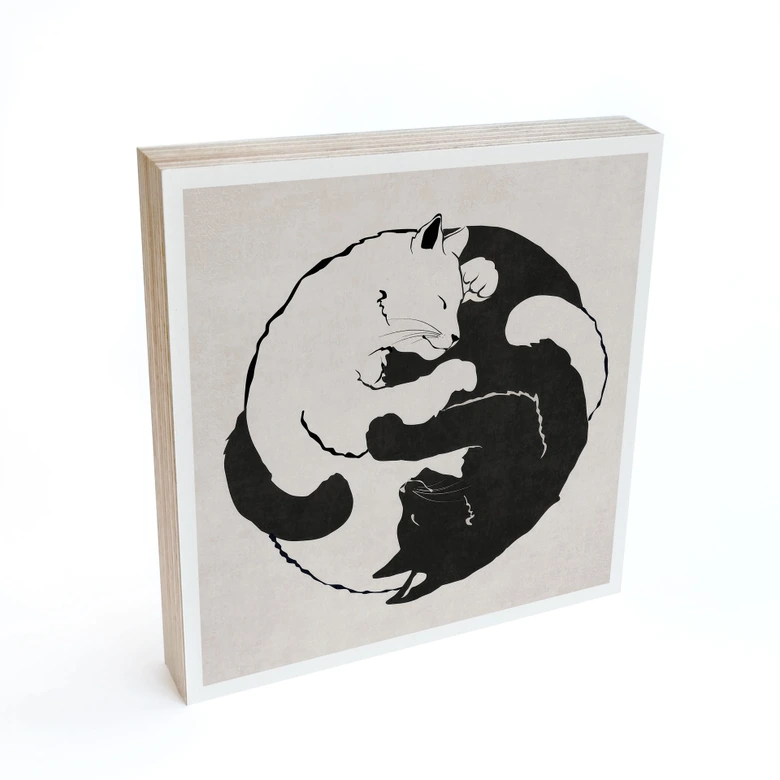Holzbild zum Hinstellen - Katzen Ying & Yang - Tunaboylu - 15x15 cm 