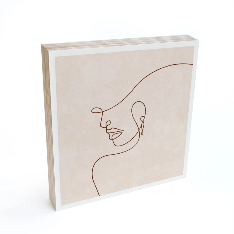 Houten Wanddecoratie - Fijne contouren van een vrouw - Lijnkunst - Tunaboylu - 15x15 cm 