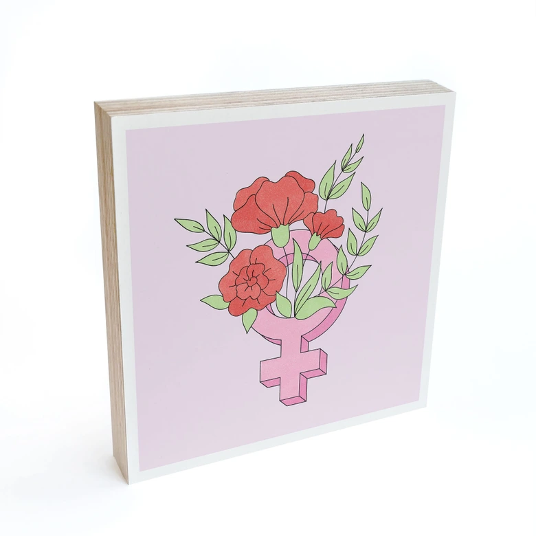 Billede af træ til at sætte op - Venus-tegn med blomster - 15x15 cm 