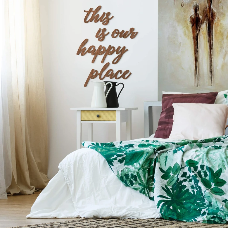 Decoratieletters - Mahonie fineer  - This is our happy place 