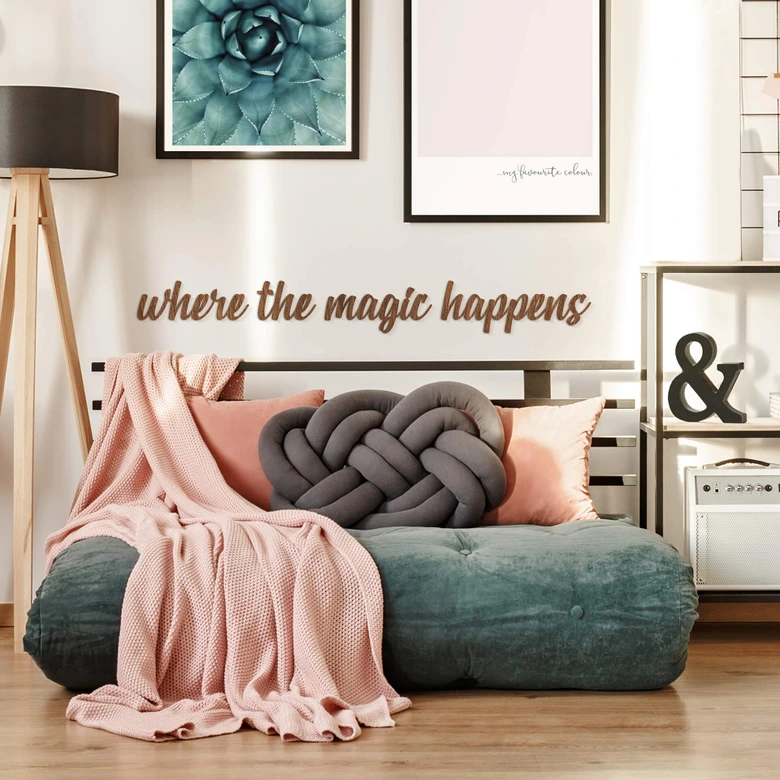 Lettres décoratives en placage bois d'acajou - Where the magic happens 