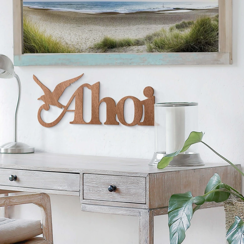 Holzdeko Mahagoni - Ahoi mit Möwe 