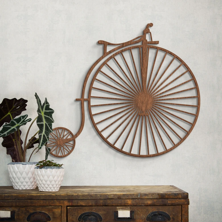 Dekoracja drewniana fornir mahoń - Stary rower - groszowe pierdnięcie 