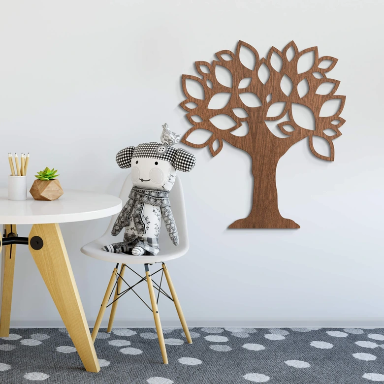Holzkunst Mahagoni - Baum mit Blättern 