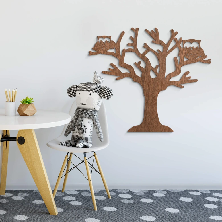 Houten Decoratie - Boom met uilen 