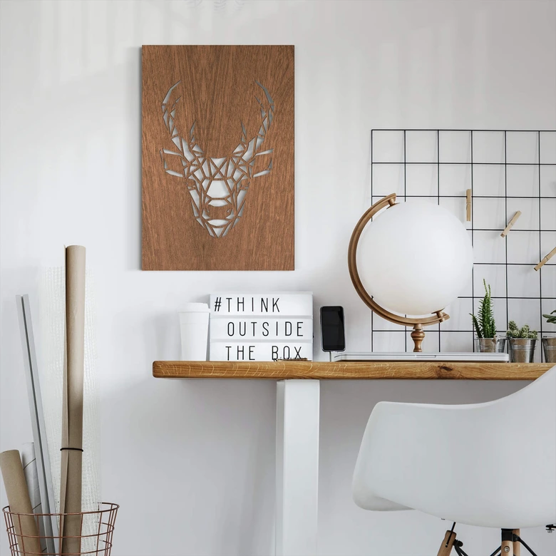 Dekorativ bild i mahogny - Origami hjorthuvud 