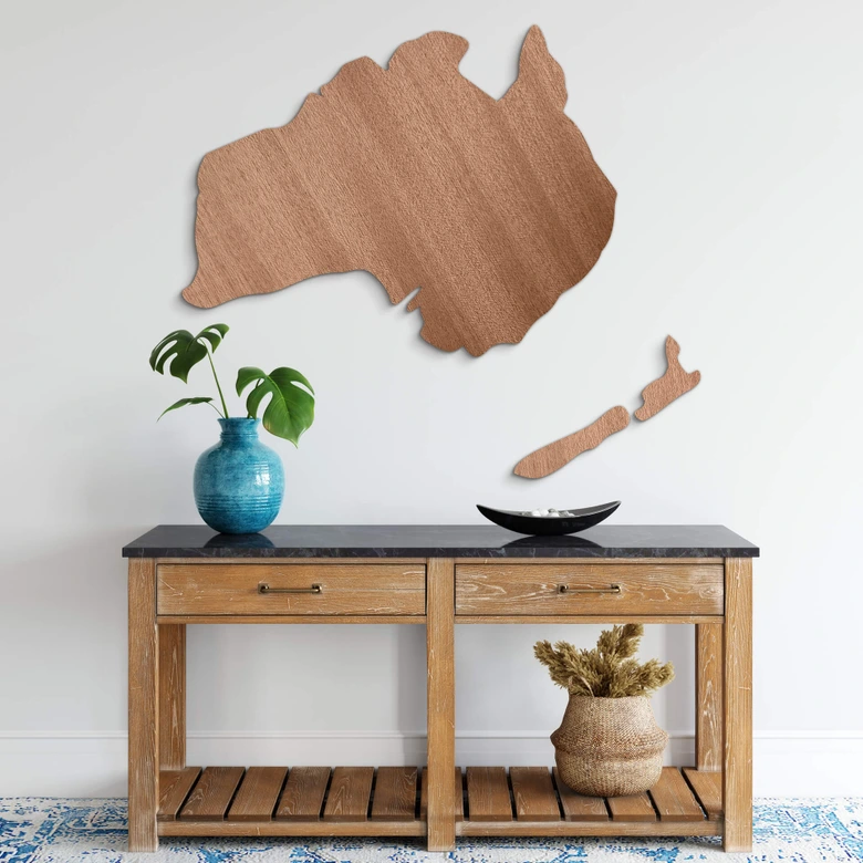 Holzdeko Mahagoni - Karte Australien - Neuseeland 
