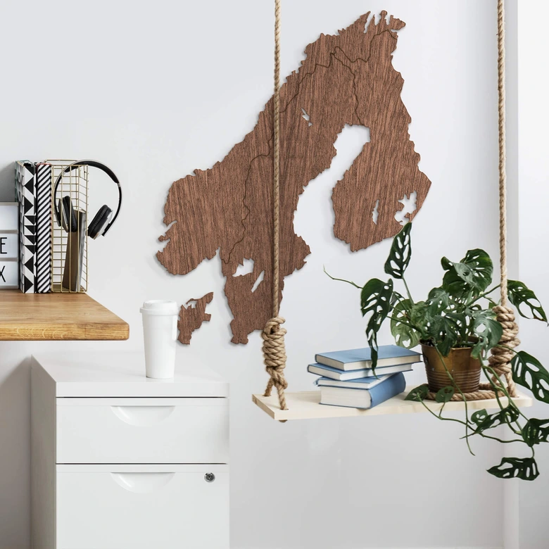 Holzkunst Mahagoni Furnier - Karte Skandinavien 