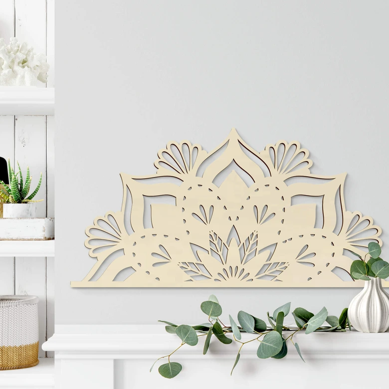 Holzdeko Pappel - Mandala Floral Halb 