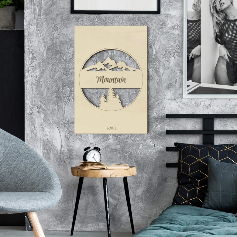 Wanddecoratie Populierenhout Travel Mountain 