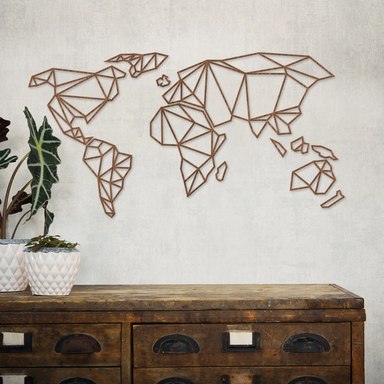 Wooden 3D Worldmap Origami – Mahogany 