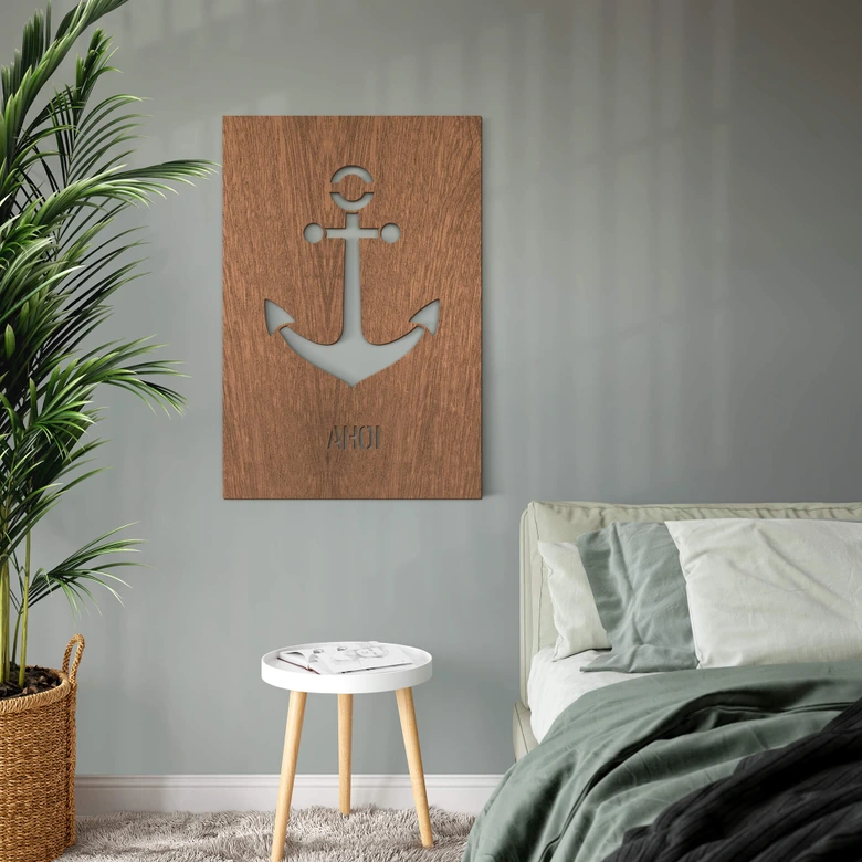 Dekobild Mahagoni - Ahoi mit Anker 