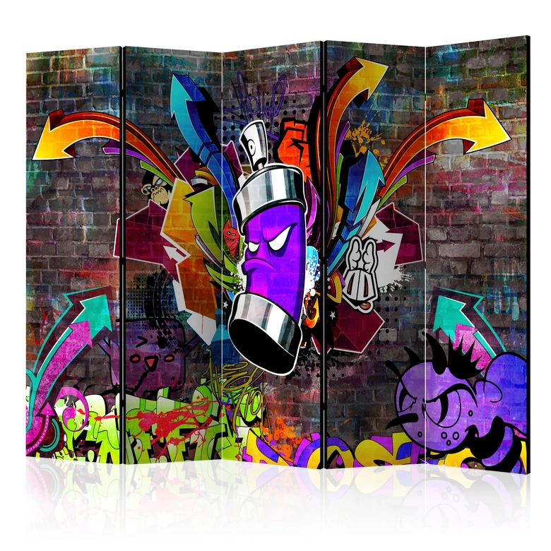 Paravent, Raumteiler freistehend, Trennwand - Graffiti: Eine Explosion der Farben , 5-teilig - 225x172 cm 