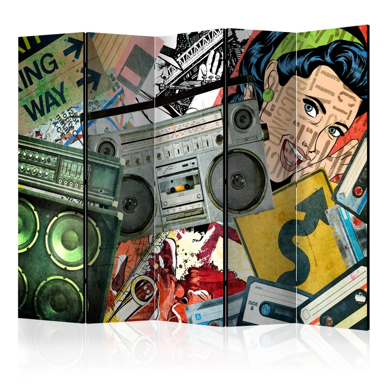 Kamerscherm - Graffiti meisje , 5-delig - 225x172 cm 