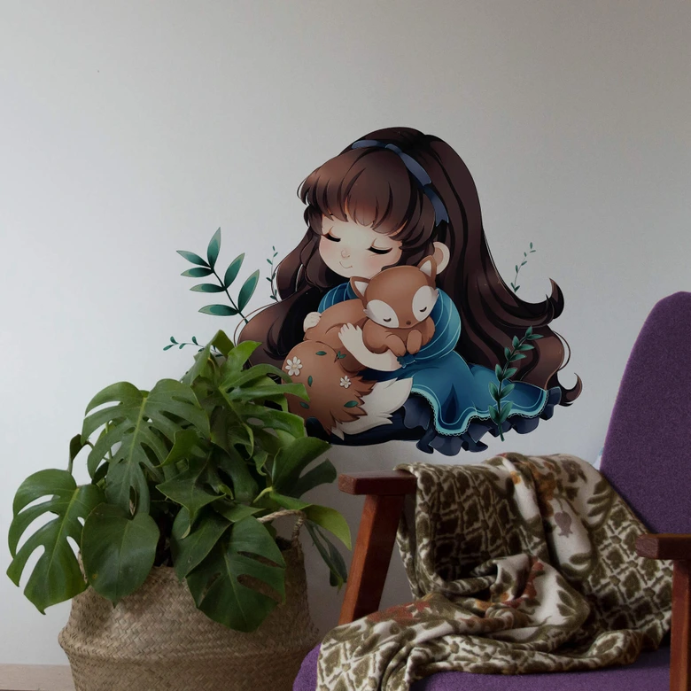 Muursticker La Doll Blanche – Girl with Fox 