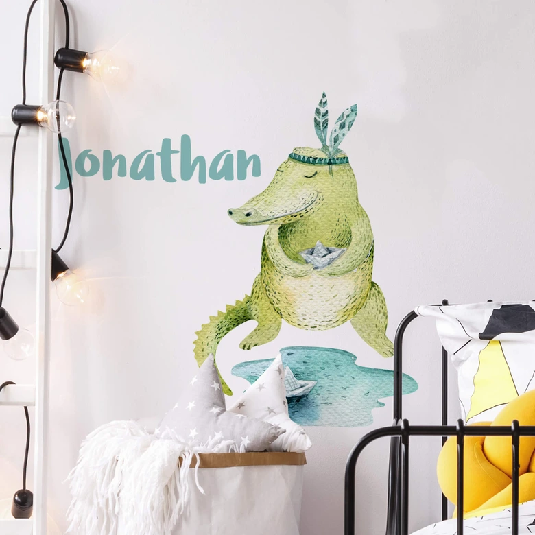 Sticker mural Kvilis - Crocodile + Texte à personnaliser 