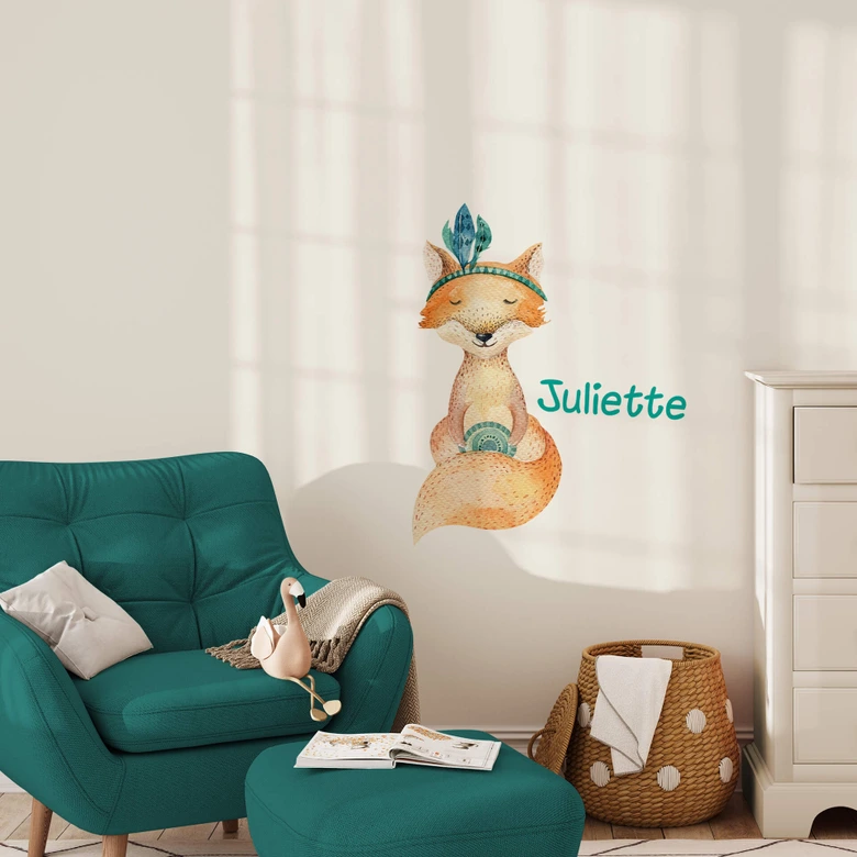Sticker mural Kvilis - Renard + Texte à personnaliser 