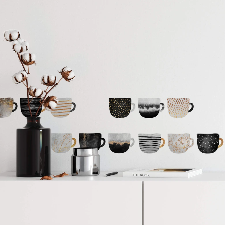 Wall sticker Fredriksson - Coffee Cups - Gold & Black 