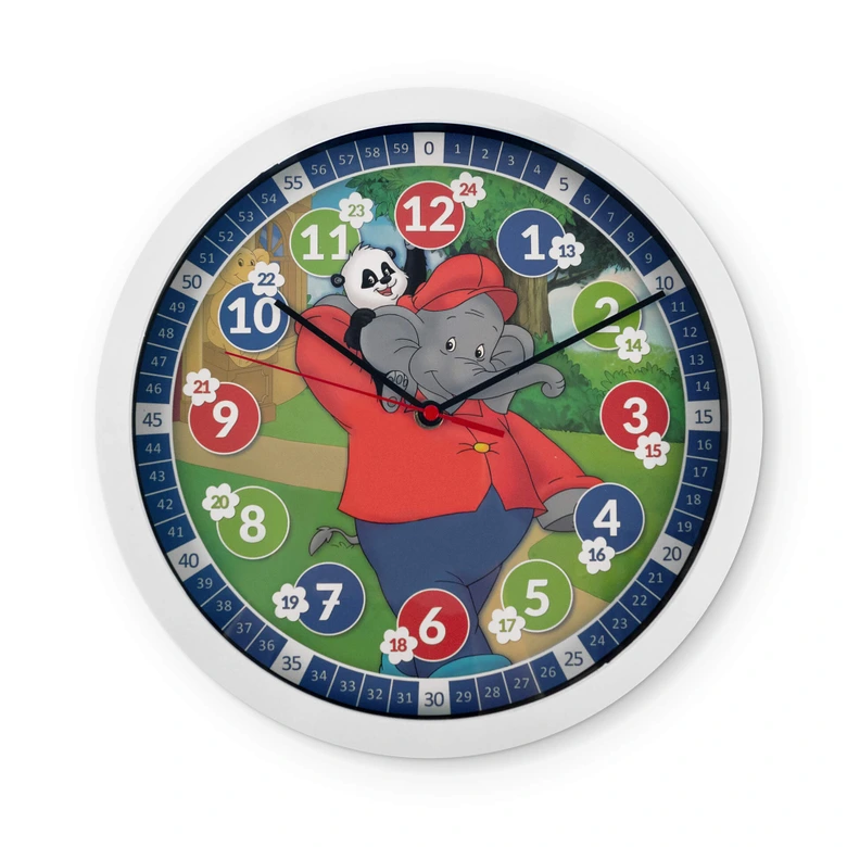 Kinder Wanduhr Benjamin Blümchen mit Panda - Rund Ø30 cm 