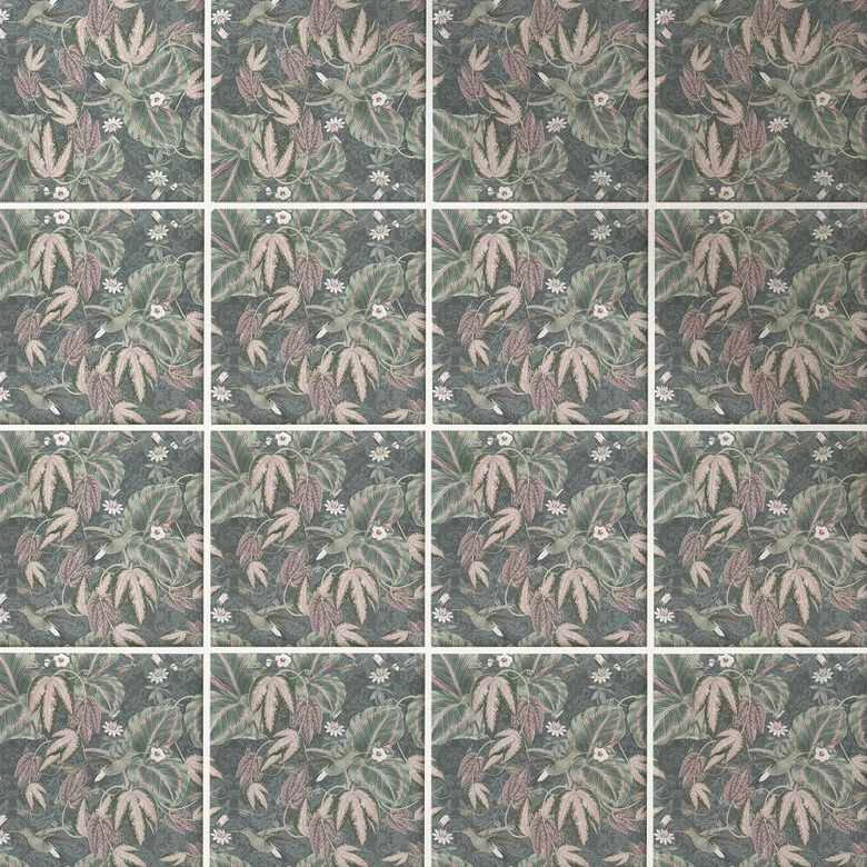 Kakeldekor Kolibri i en tropisk skog - Bloomery Decor - Set om 12 