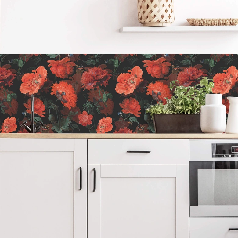 Küchenrückwand UN Designs - Rote Blüten 