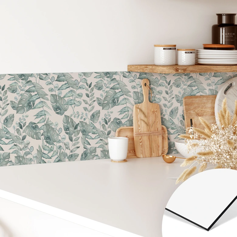 Küchenrückwand Dschungelblätter Aquarell Creme - Bloomery Decor 